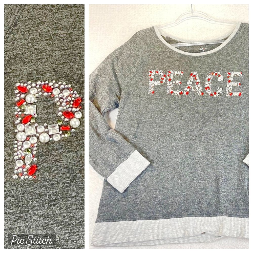 NWOT STYLE & CO Womens XL Christmas Peace Embellished Gems Long Sleeve Sweater
